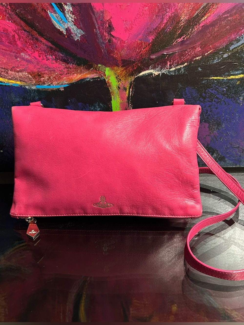 Vivienne Westwood Vintage Fuchsia Leather Crossbody Bag EUC